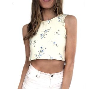 Yellow floral crop tank top